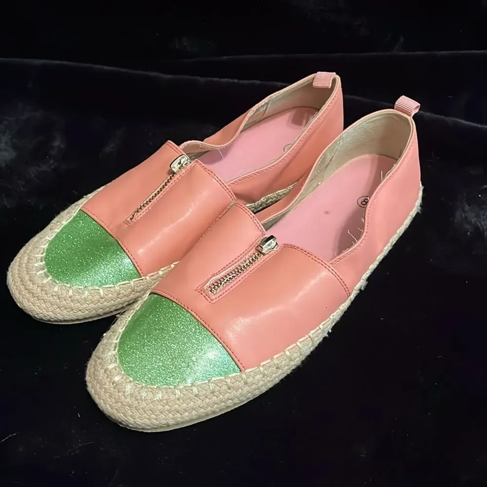 Pink and Green Slip-On Espadrilles